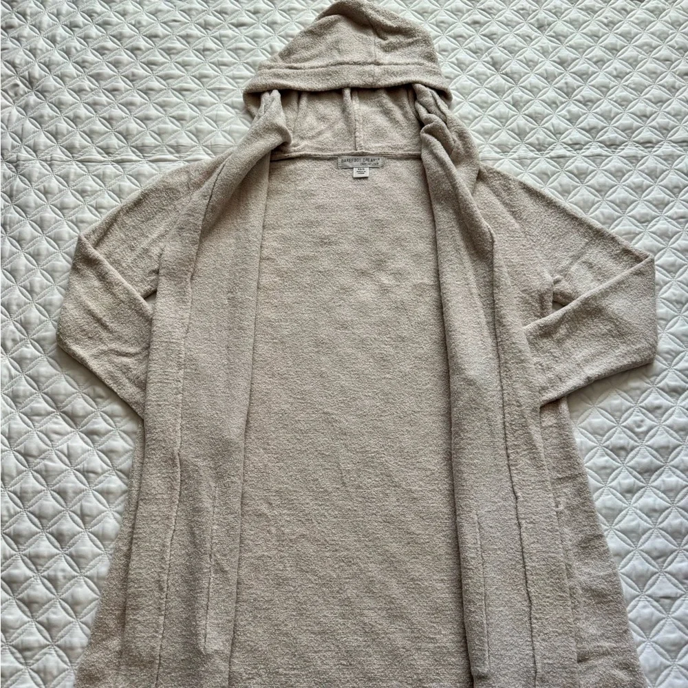 Barefoot Dreams CozyChic Lite Knit Hooded Cardigan with Pockets Stone Size XS/S